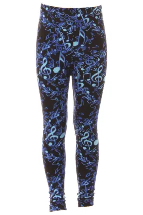 Kid's Blue Music Note Pattern Printed Leggings