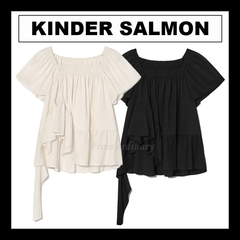 KINDERSALMON  |Short Sleeves Office Style Elegant Style Shirts & Blouses