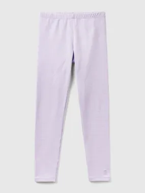 Leggings in stretch cotton with logo - Lilac | Benetton