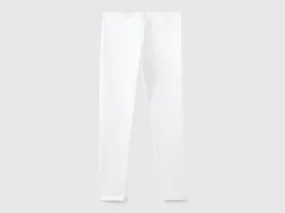 Leggings in stretch cotton with logo - White | Benetton