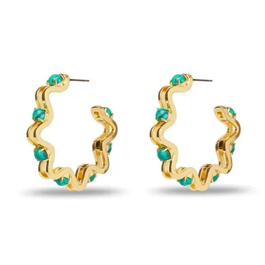 Lele Sadoughi Caterpillar Hoop Earrings, Malachite