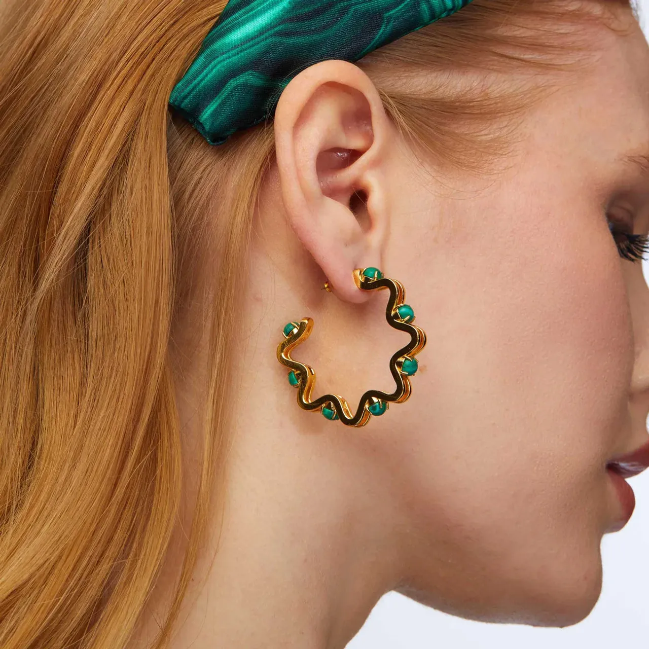 Lele Sadoughi Caterpillar Hoop Earrings, Malachite