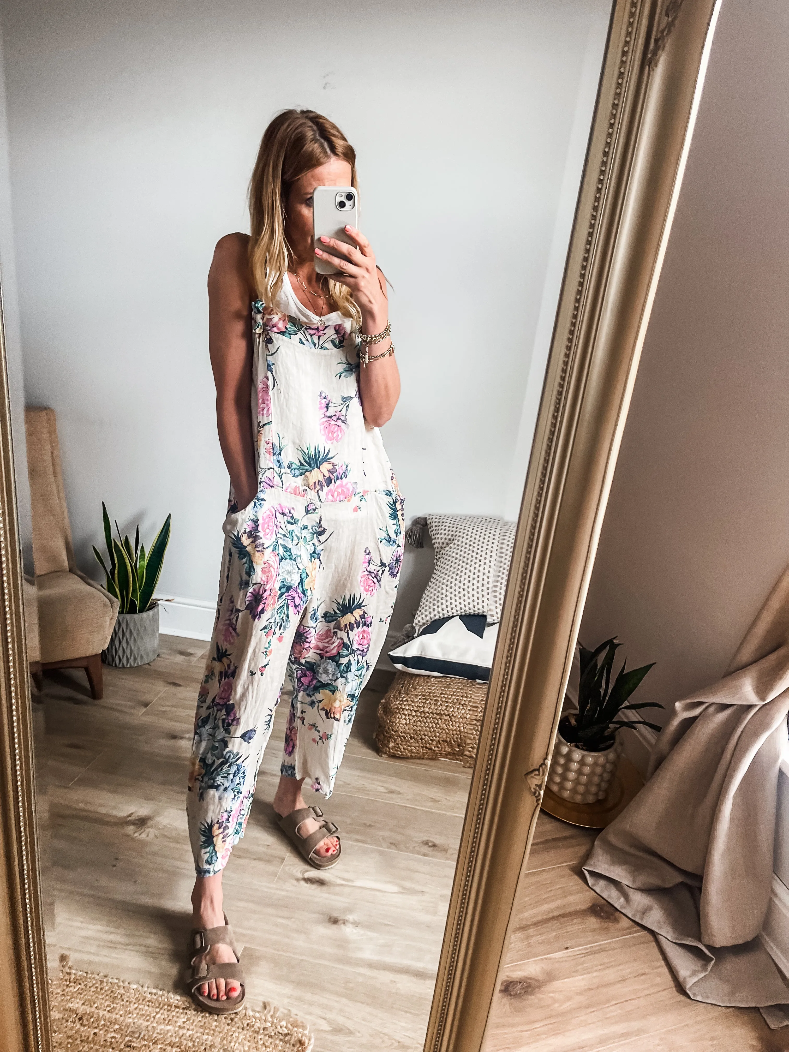 Linen Floral Dungarees