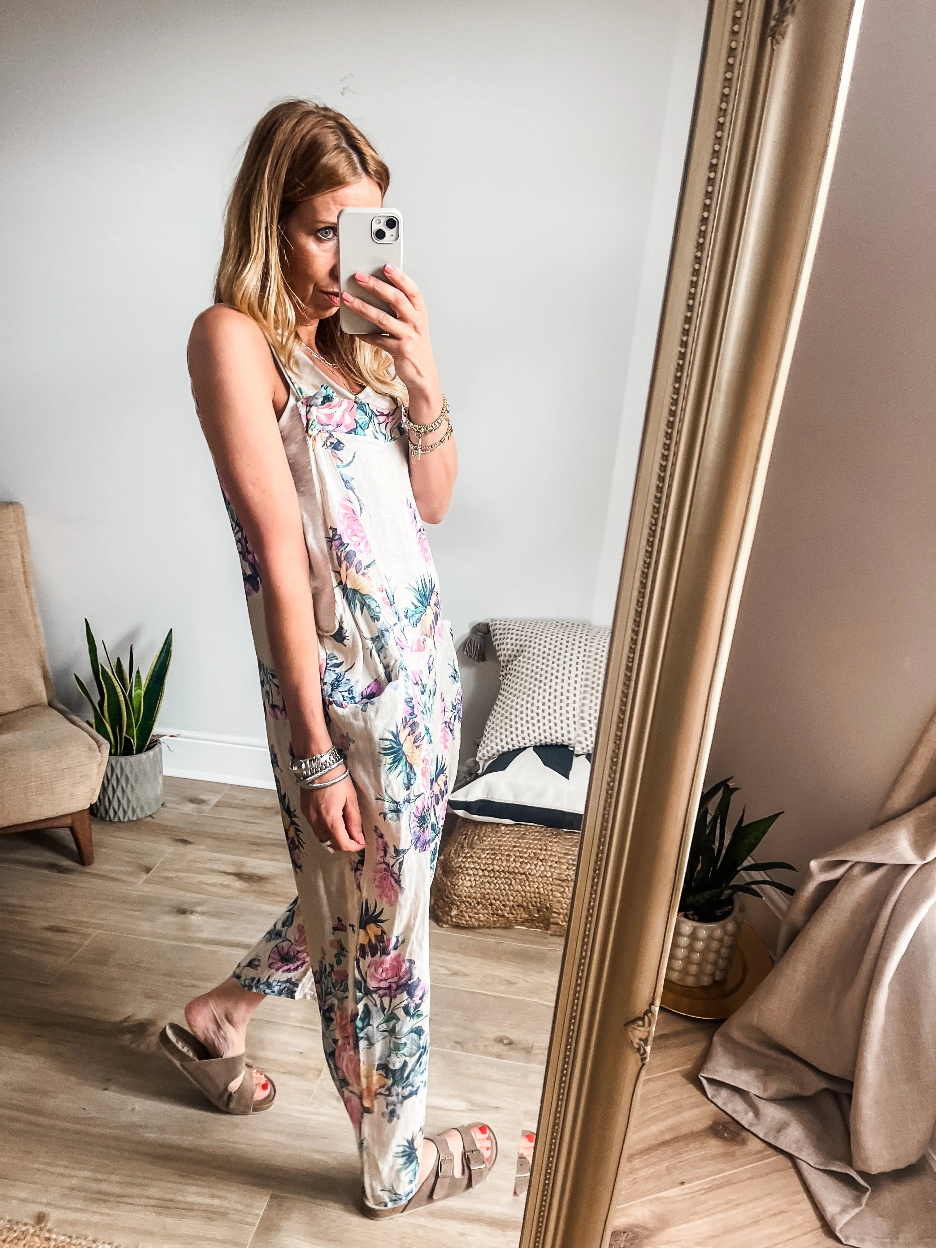 Linen Floral Dungarees