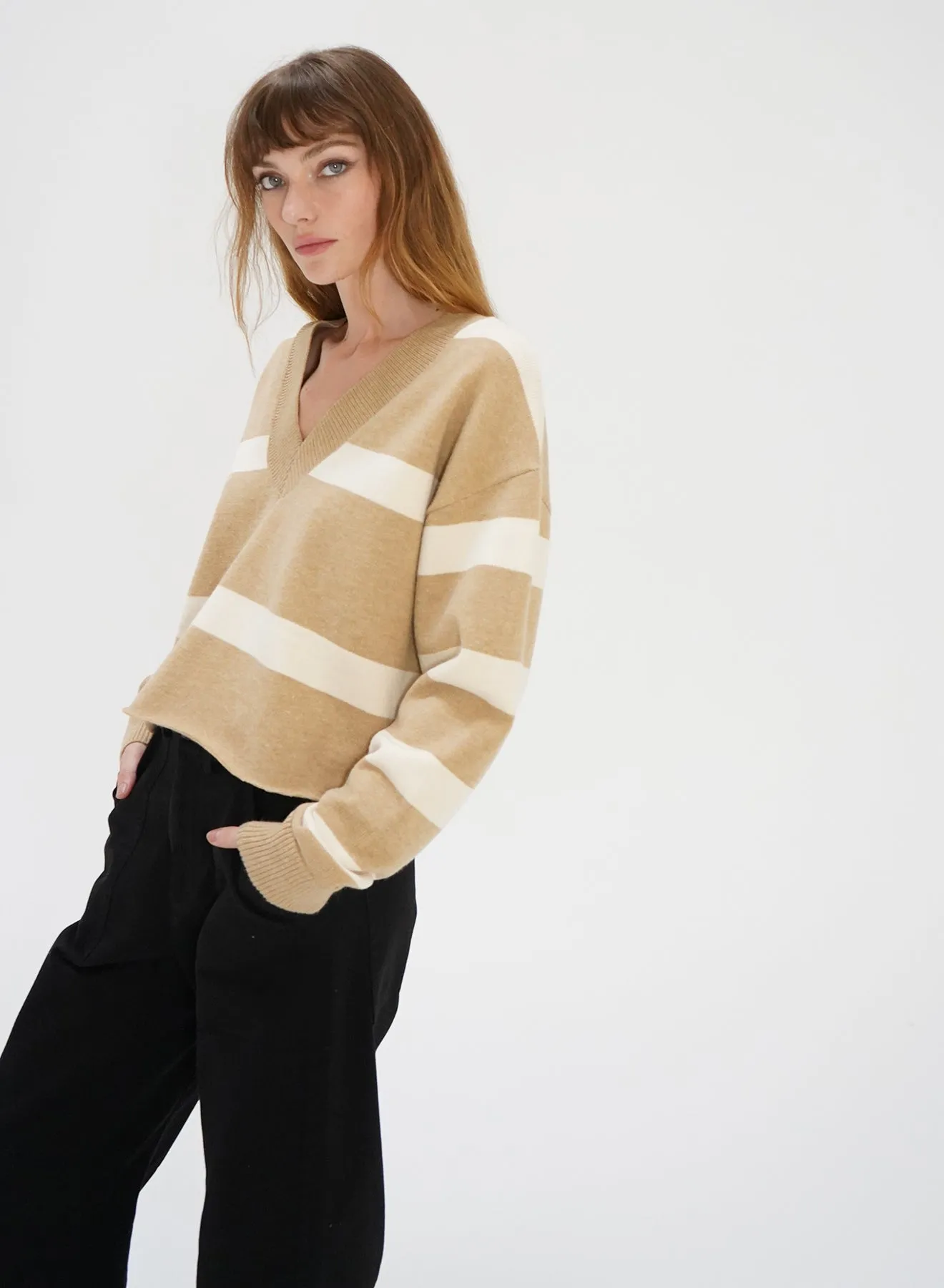 LNA Morjana Sweater in Camel Stripe