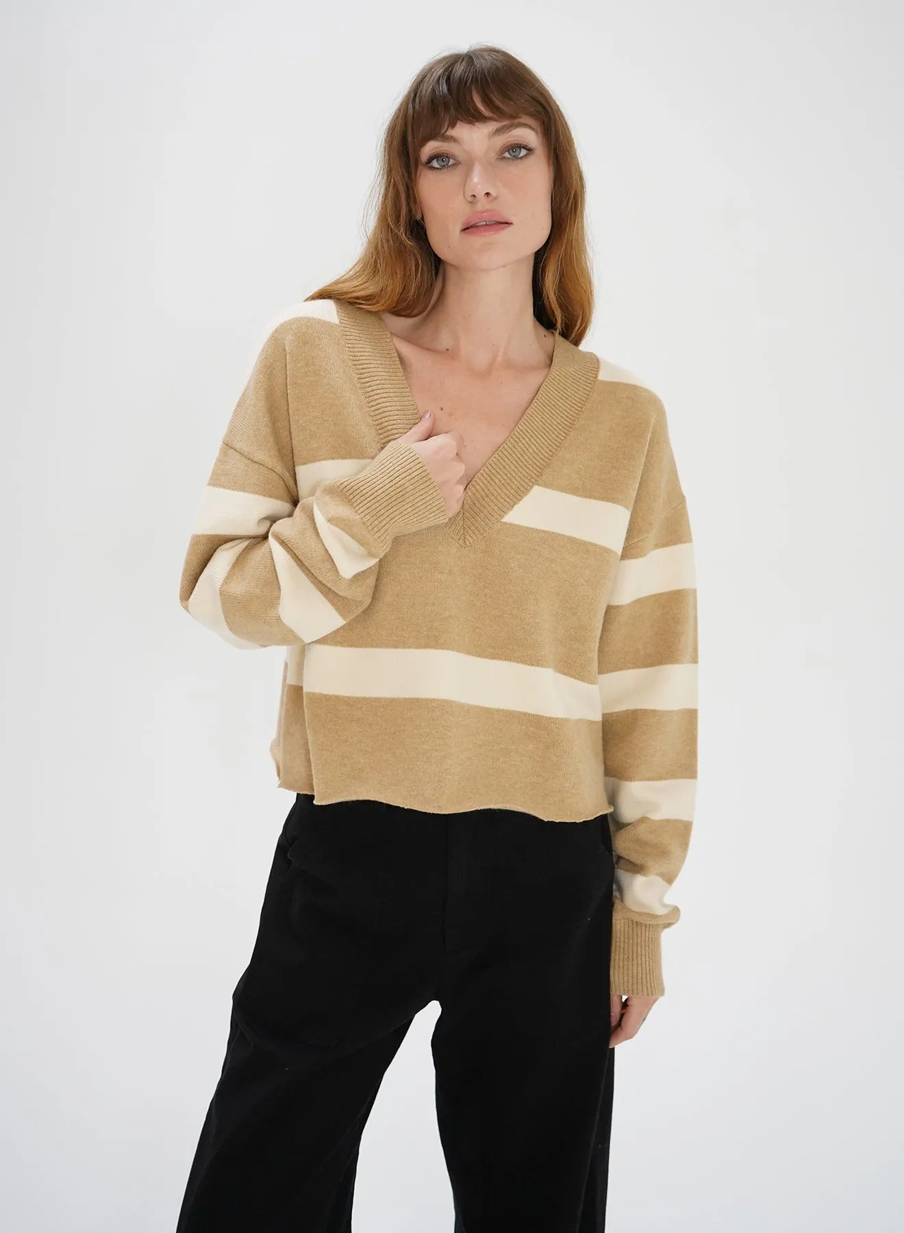 LNA Morjana Sweater in Camel Stripe