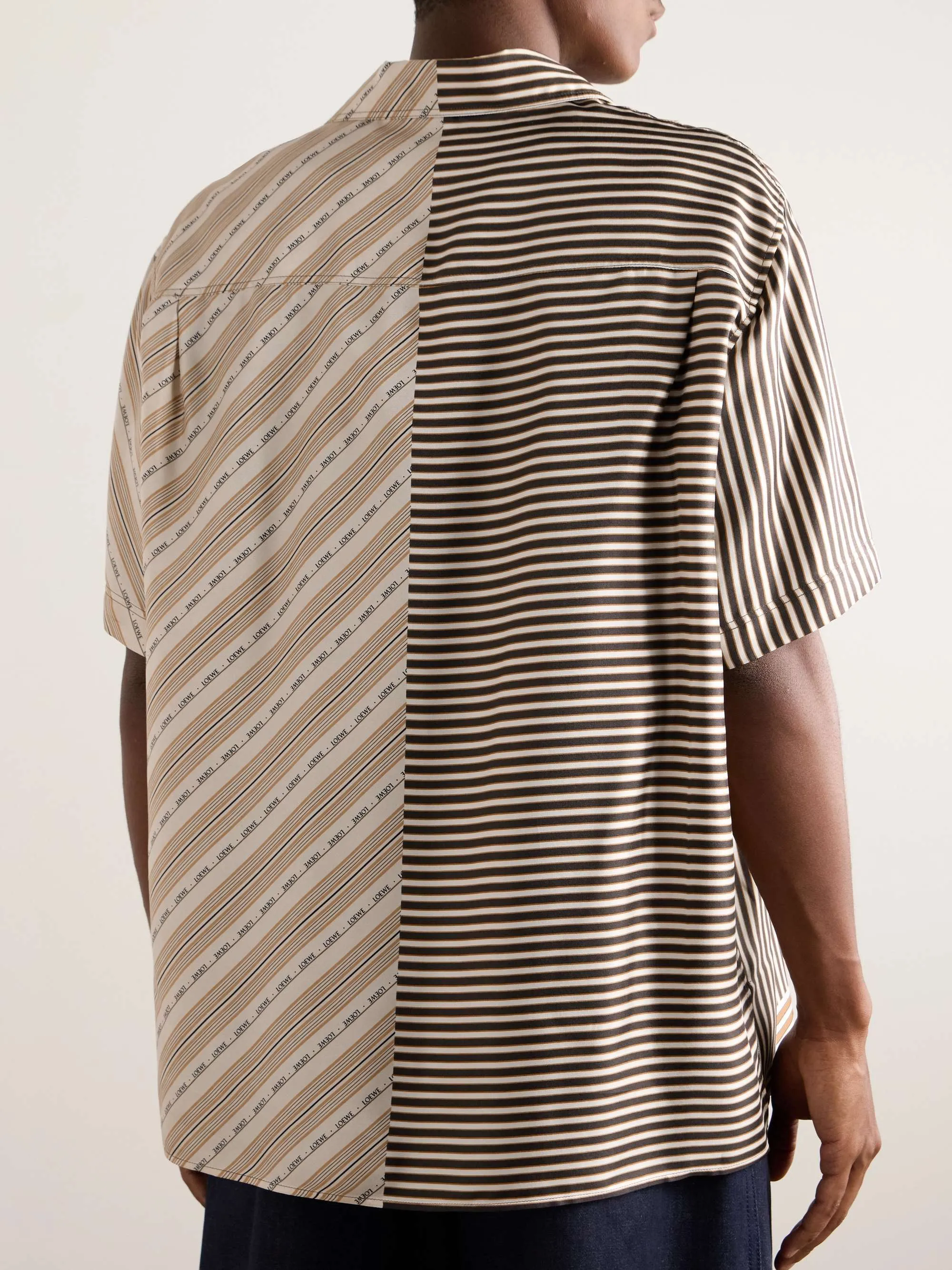 LOEWE  |Stripes Monogram Unisex Silk Short Sleeves Oversized Logo