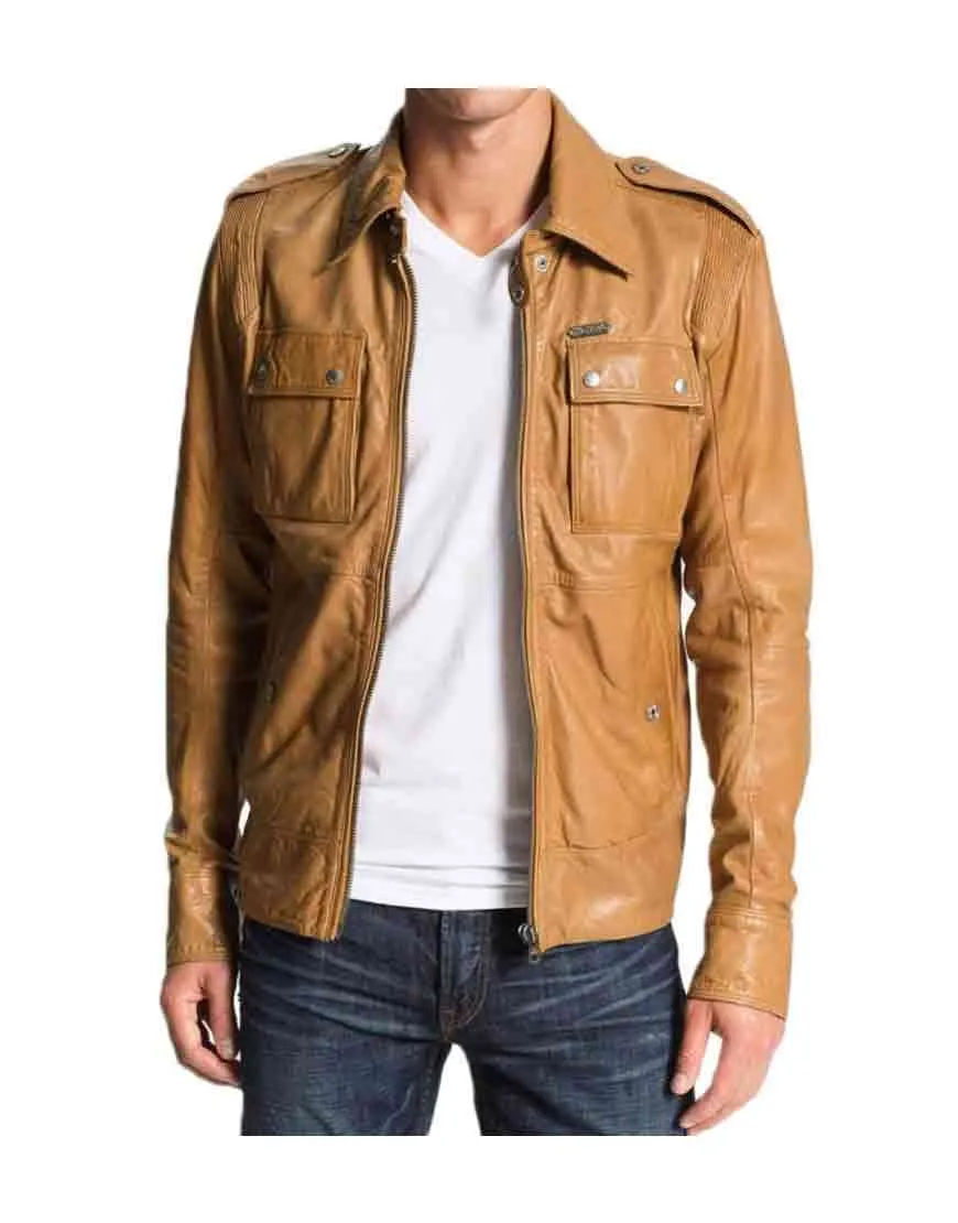 Los Angeles End of Watch 50 Cent Tan Leather Jacket - UJackets