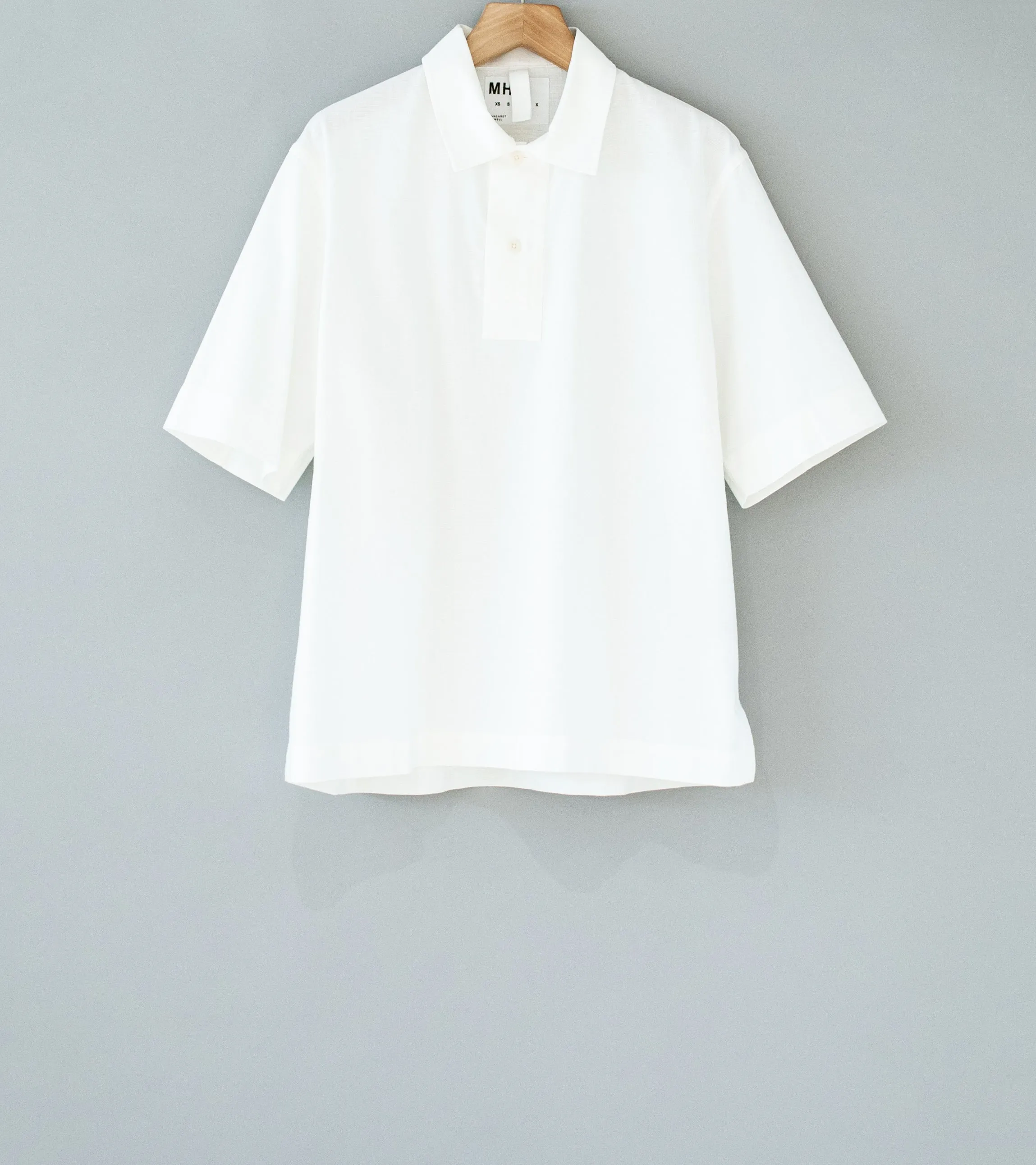 Margaret Howell 'MHL Offset Placket Polo' (White Textured Cotton)