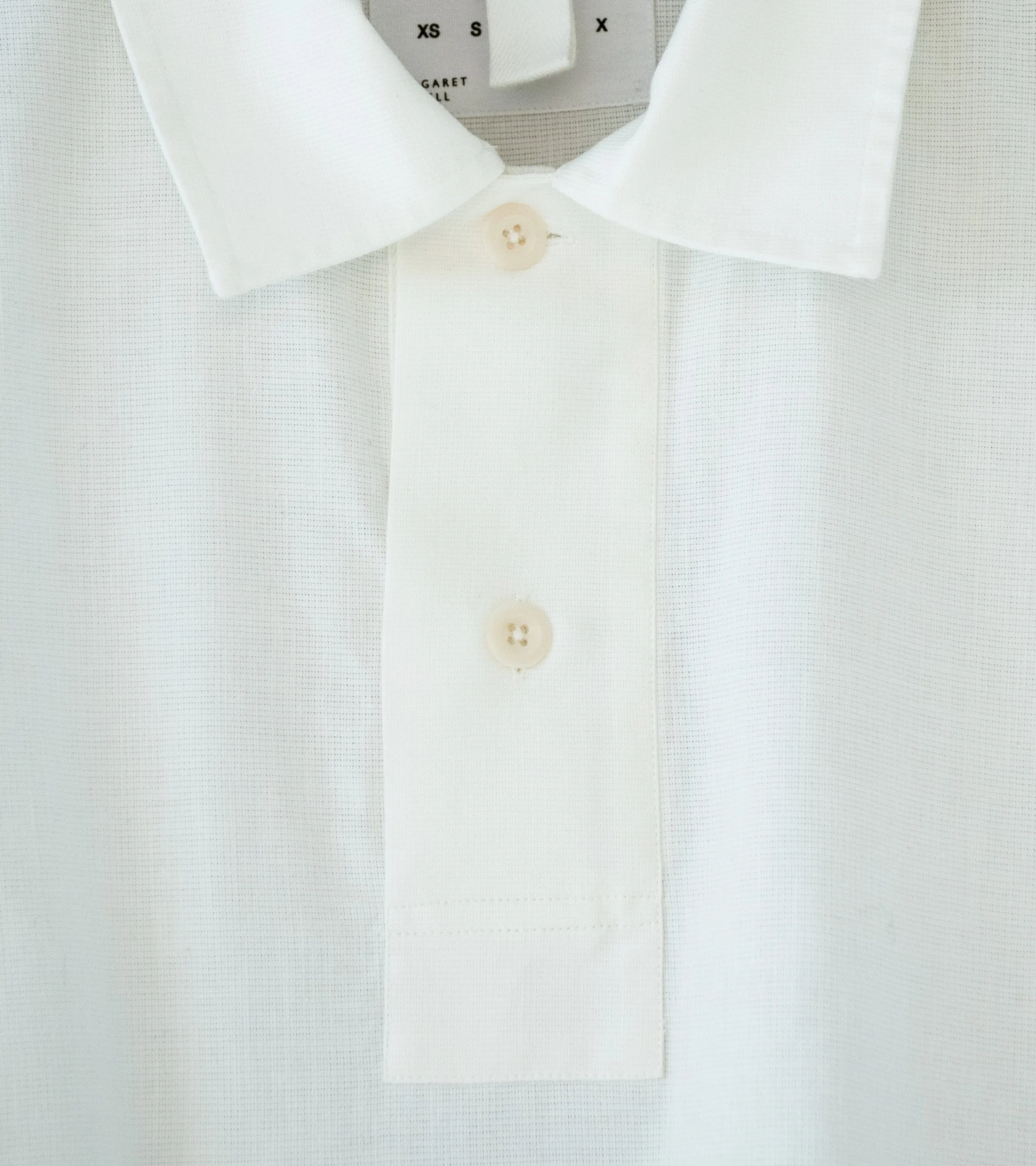 Margaret Howell 'MHL Offset Placket Polo' (White Textured Cotton)