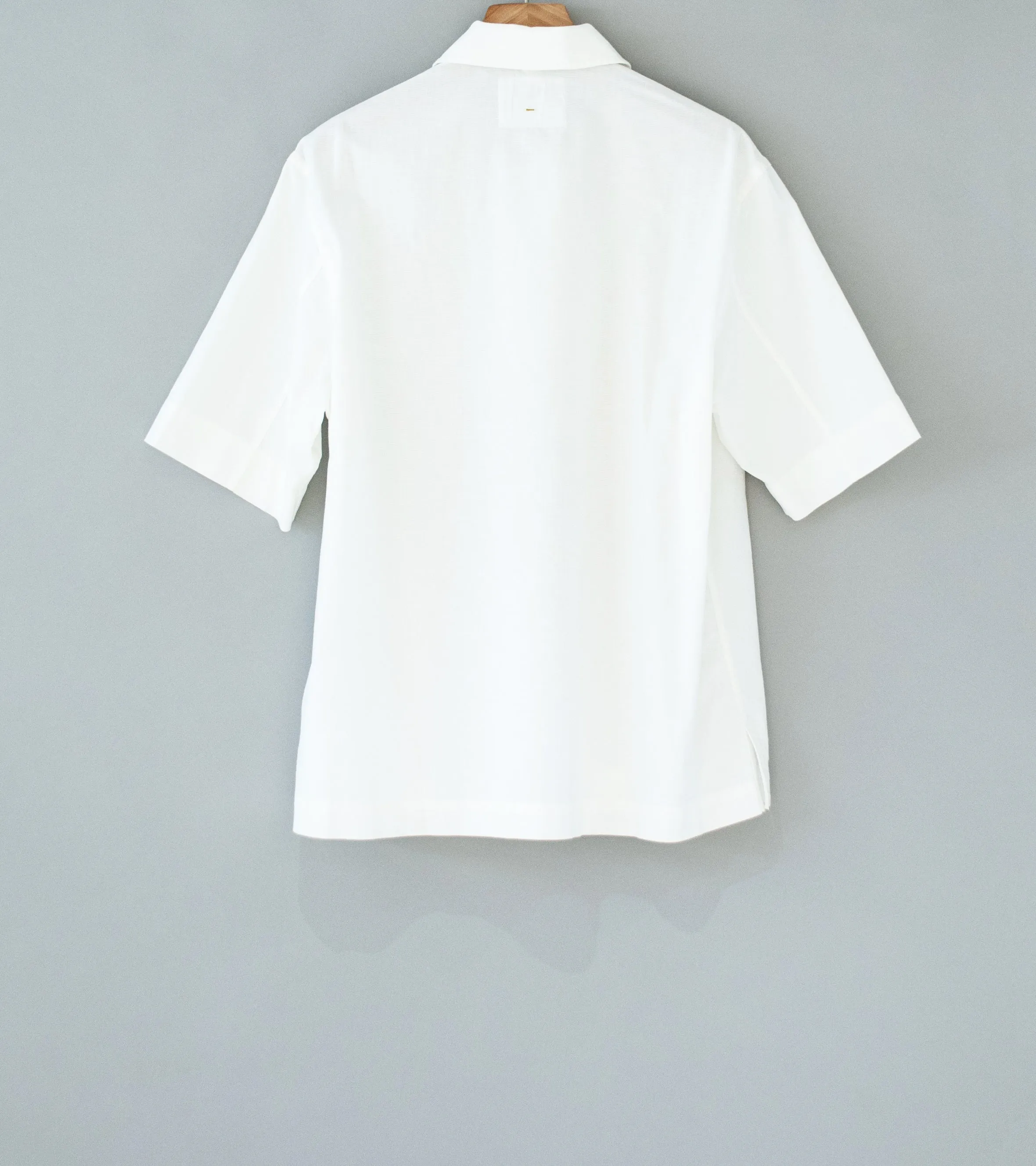 Margaret Howell 'MHL Offset Placket Polo' (White Textured Cotton)