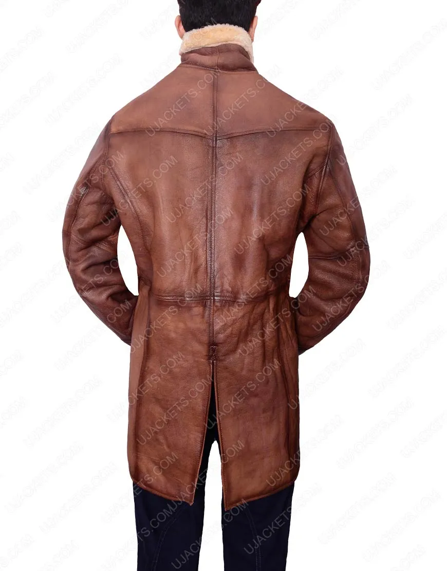 Mens Brown Shearling Trench Leather Coat - Ujackets