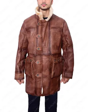 Mens Brown Shearling Trench Leather Coat - Ujackets