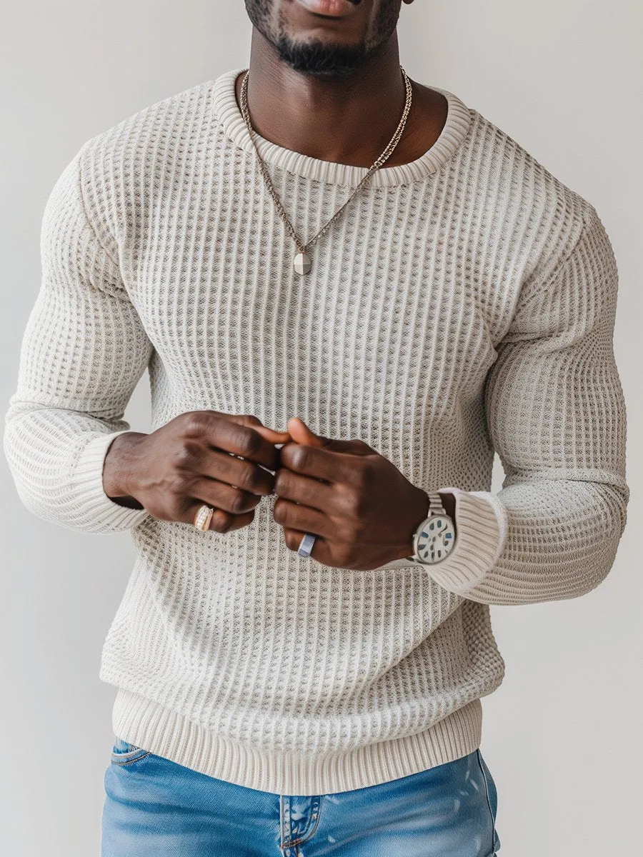 Men's Fashion Solid Color Loose Round Neck Sweater