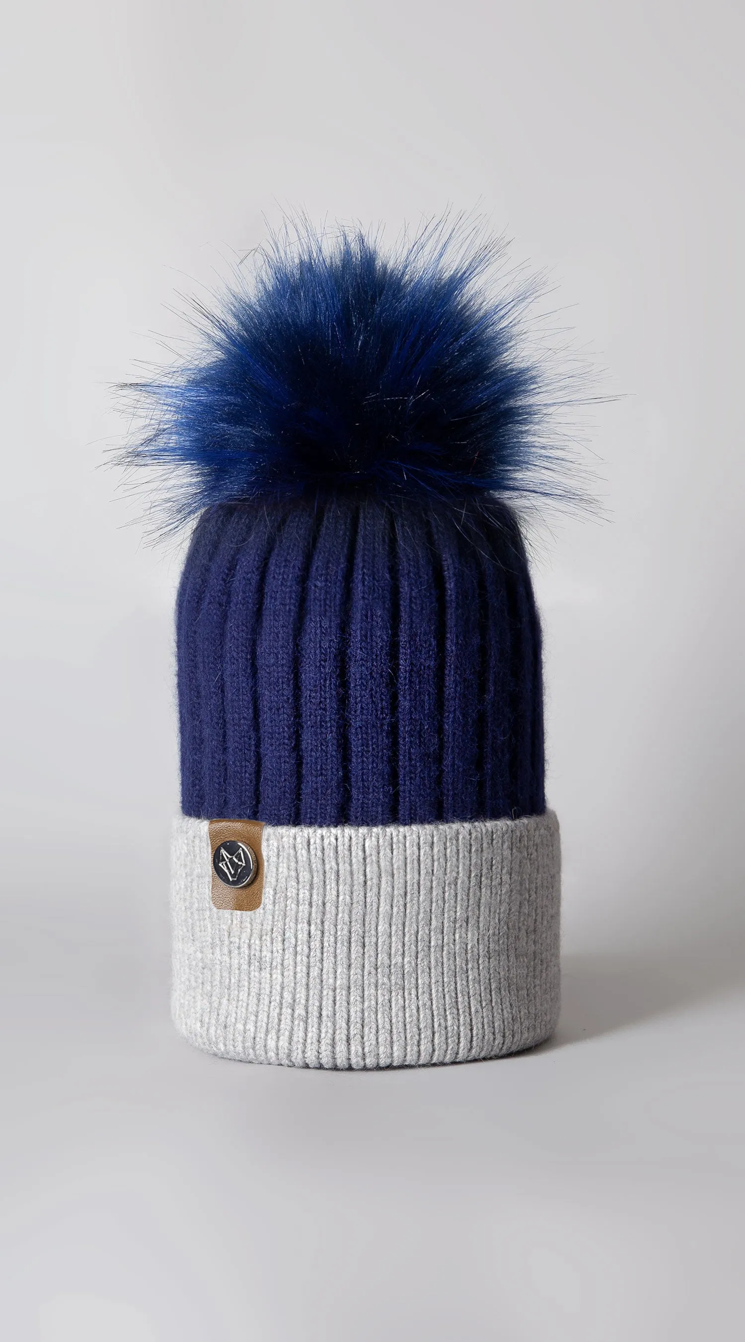 Mens Faux Harley Pom Pom Hat - Navy/Grey