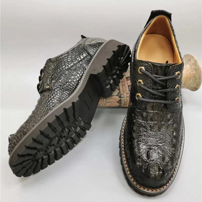 Men's Genuine Crocodile Leather Lace-up Round Toe Oxford Shoes