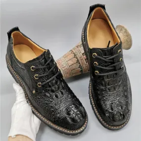 Men's Genuine Crocodile Leather Lace-up Round Toe Oxford Shoes