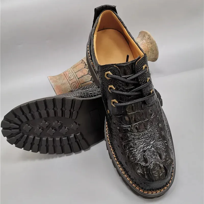 Men's Genuine Crocodile Leather Lace-up Round Toe Oxford Shoes