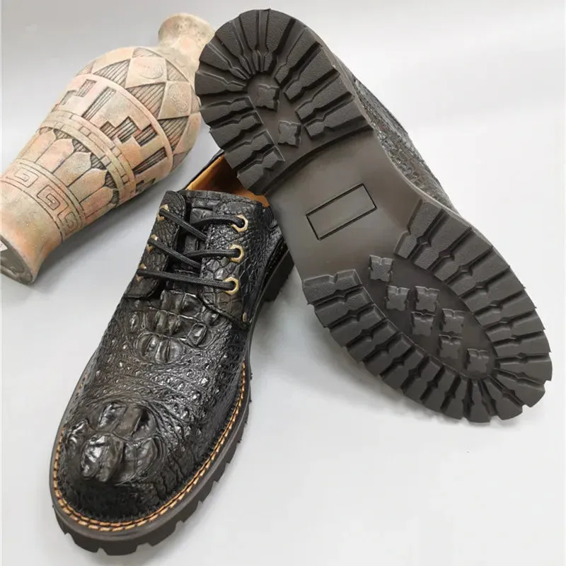 Men's Genuine Crocodile Leather Lace-up Round Toe Oxford Shoes