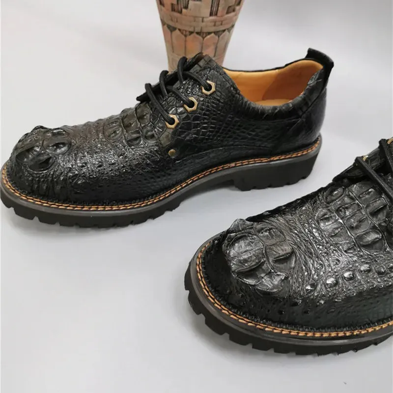 Men's Genuine Crocodile Leather Lace-up Round Toe Oxford Shoes