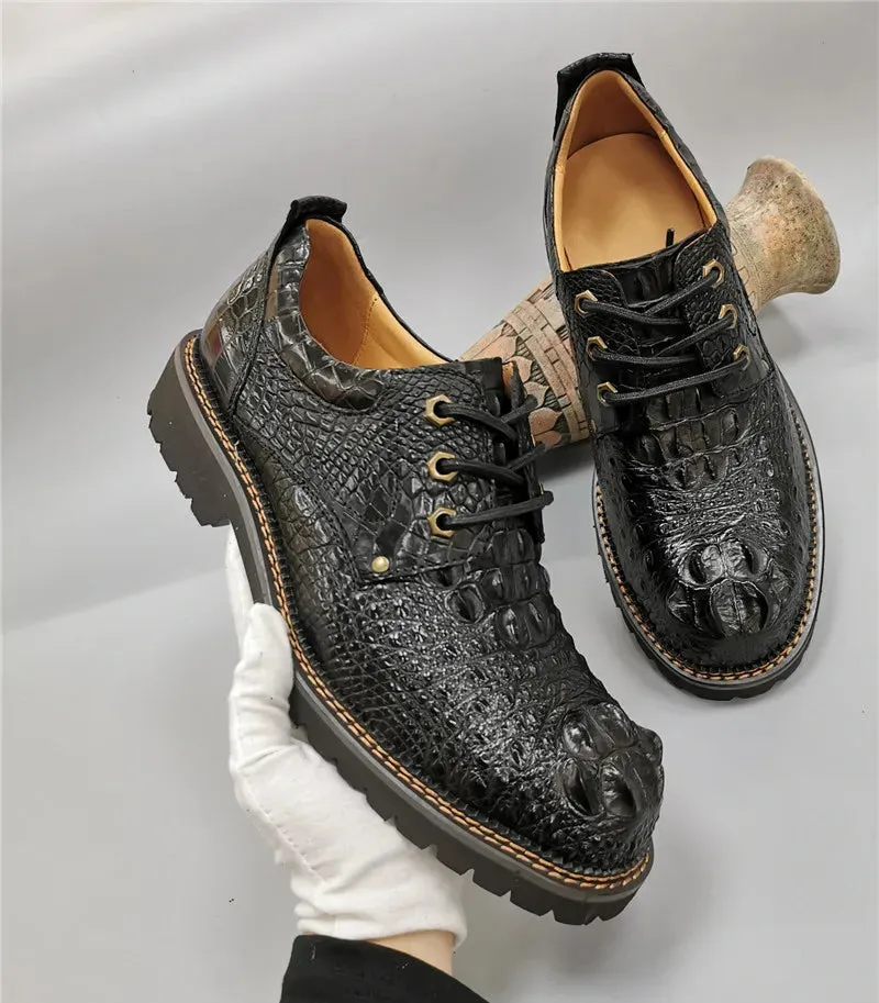 Men's Genuine Crocodile Leather Lace-up Round Toe Oxford Shoes