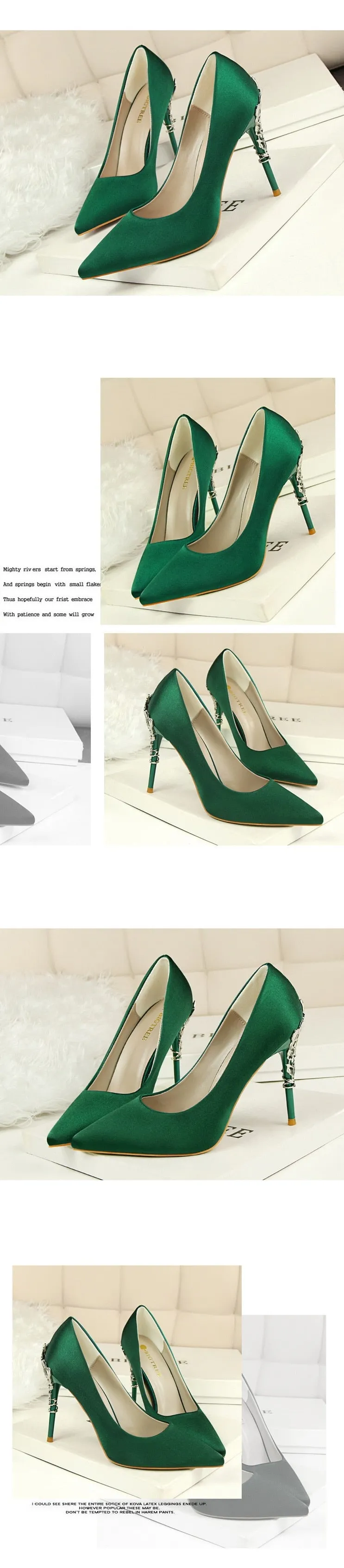 Metal Carved High Heels Pointed Toe Thin Heel Fashion Party Pumps for Women