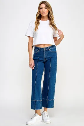 Mid Rise Stretch Crop Wide Leg Jeans