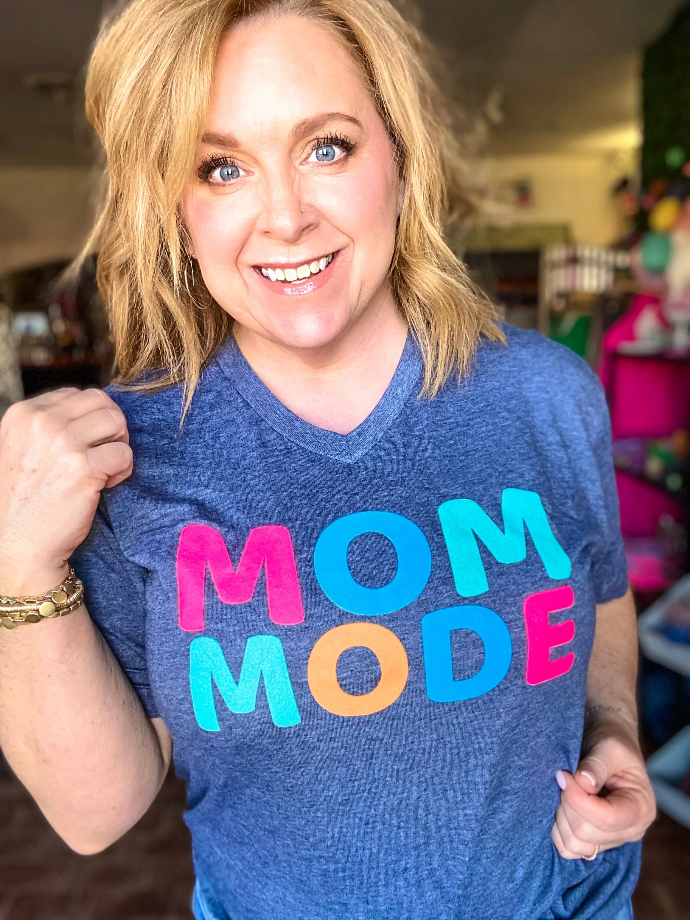 Mom Mode Neon VNeck Tee