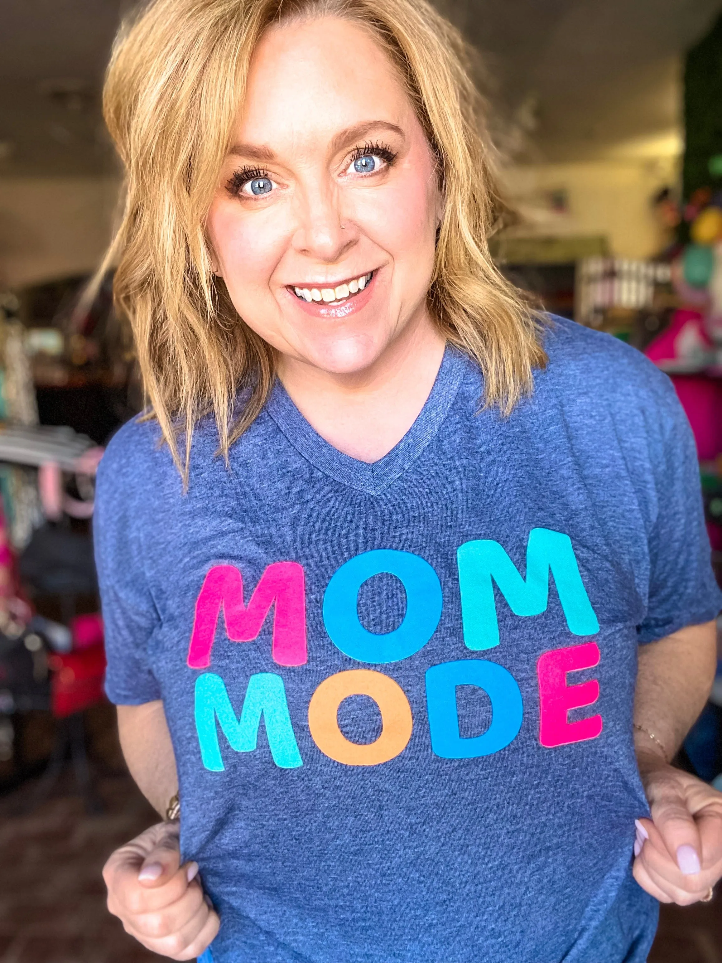 Mom Mode Neon VNeck Tee