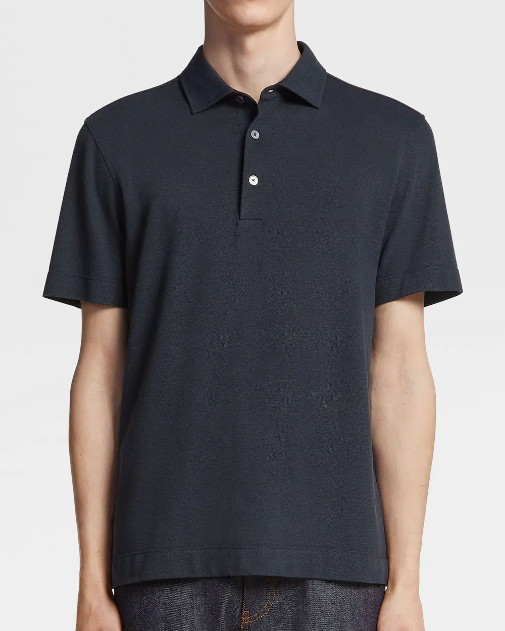 Navy Three Button Polo