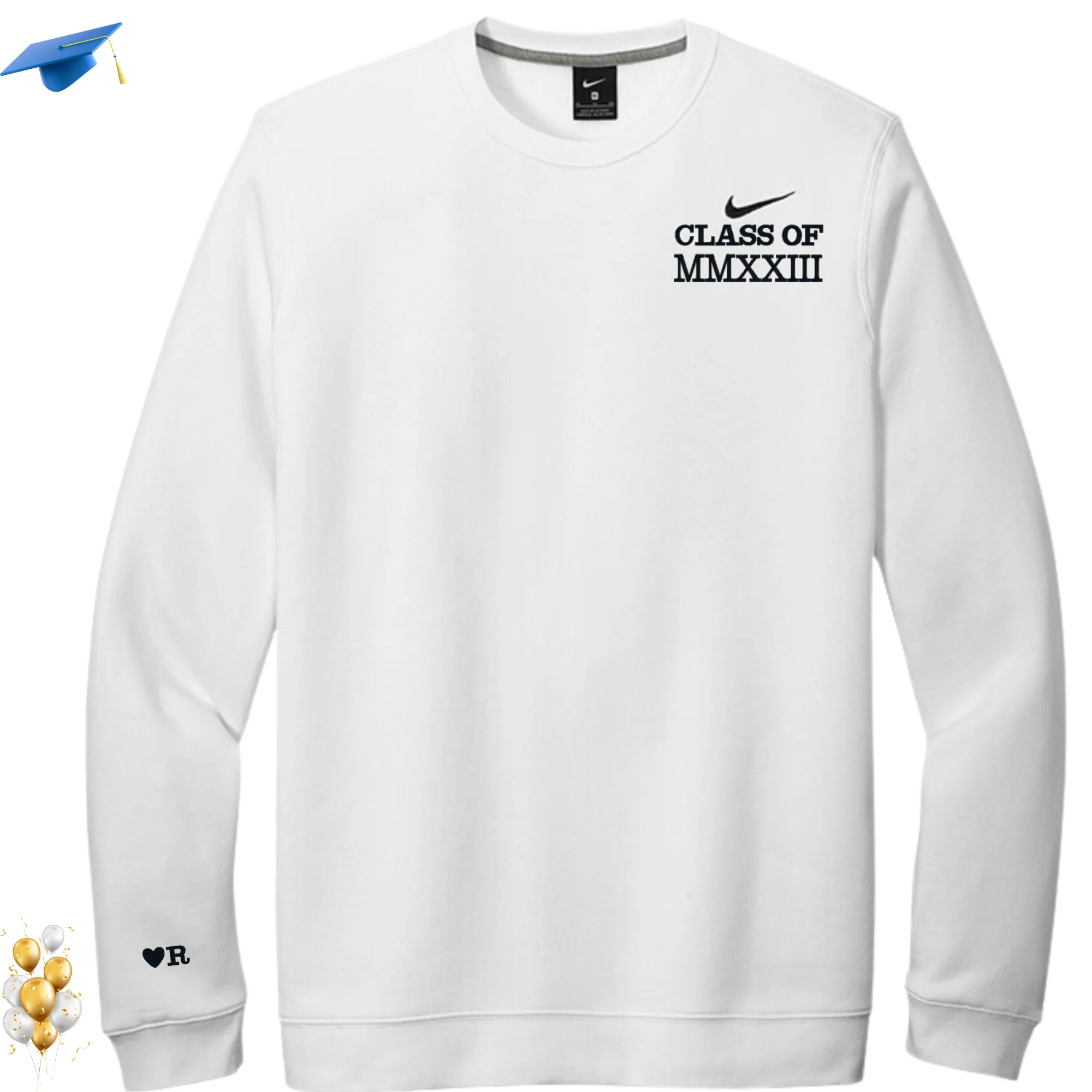 Nike Graduation gift Embroidered crewneck sweatshirt with class of 2024 in Roman numerals,