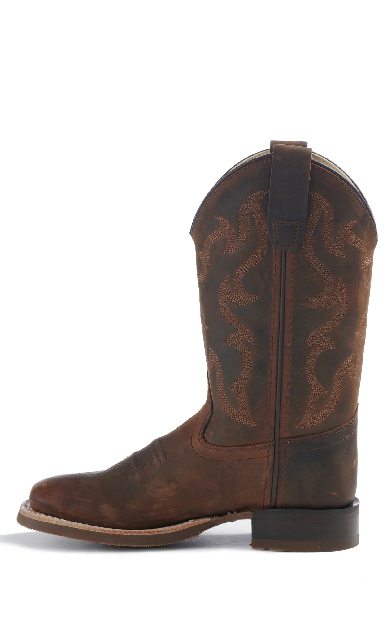 Old West Kids Distressed Brown Square Toe Boots