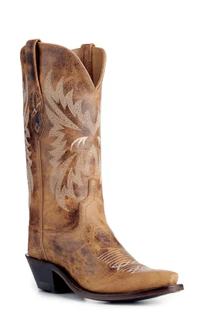 Old West Women's Burnt Tan Snip Toe Cowboy Boots