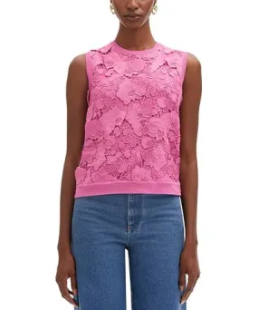 Oscar de la Renta Guipure Lace Front Knit Tank