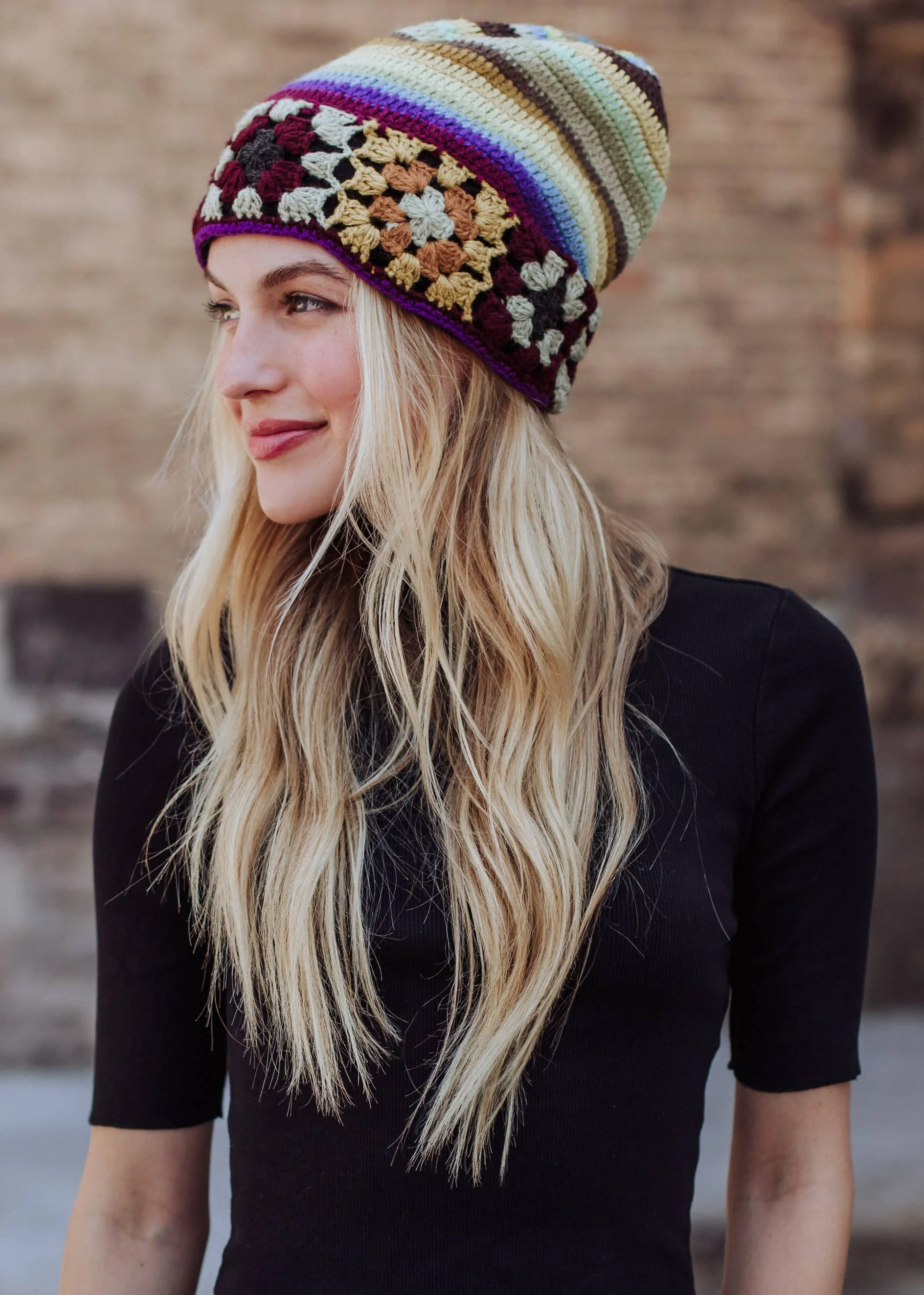 Panache Apparel Co. - Yellow, Brown & Blue Crochet Beanie