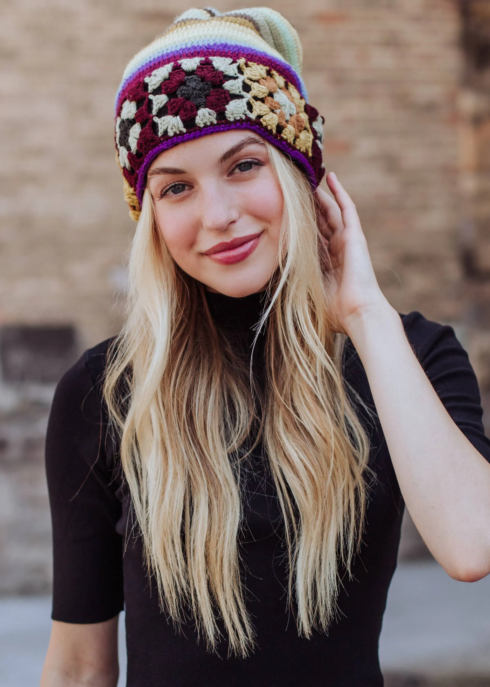 Panache Apparel Co. - Yellow, Brown & Blue Crochet Beanie