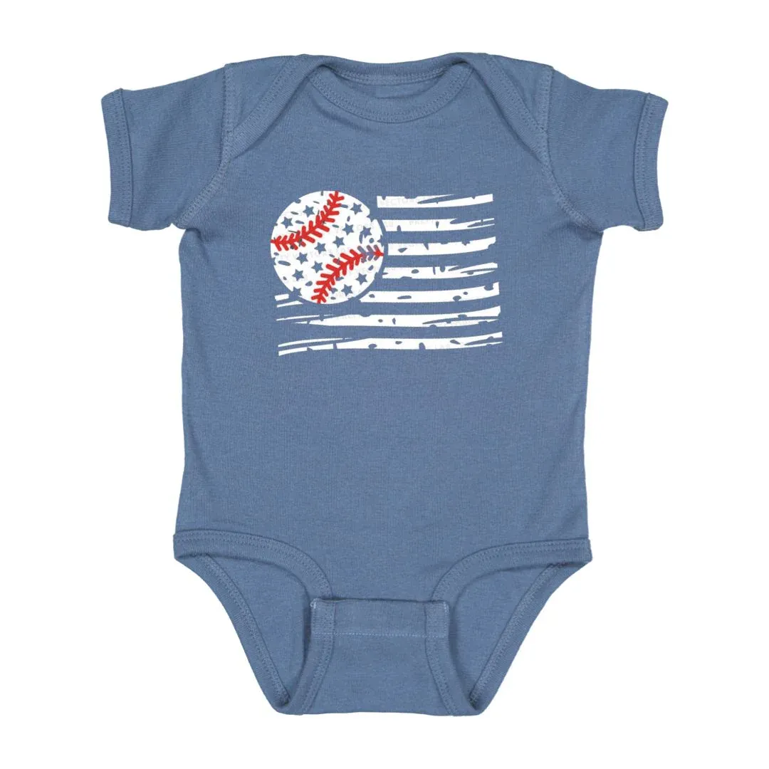 Patriotic Baseball Short Sleeve Bodysuit - Indigo