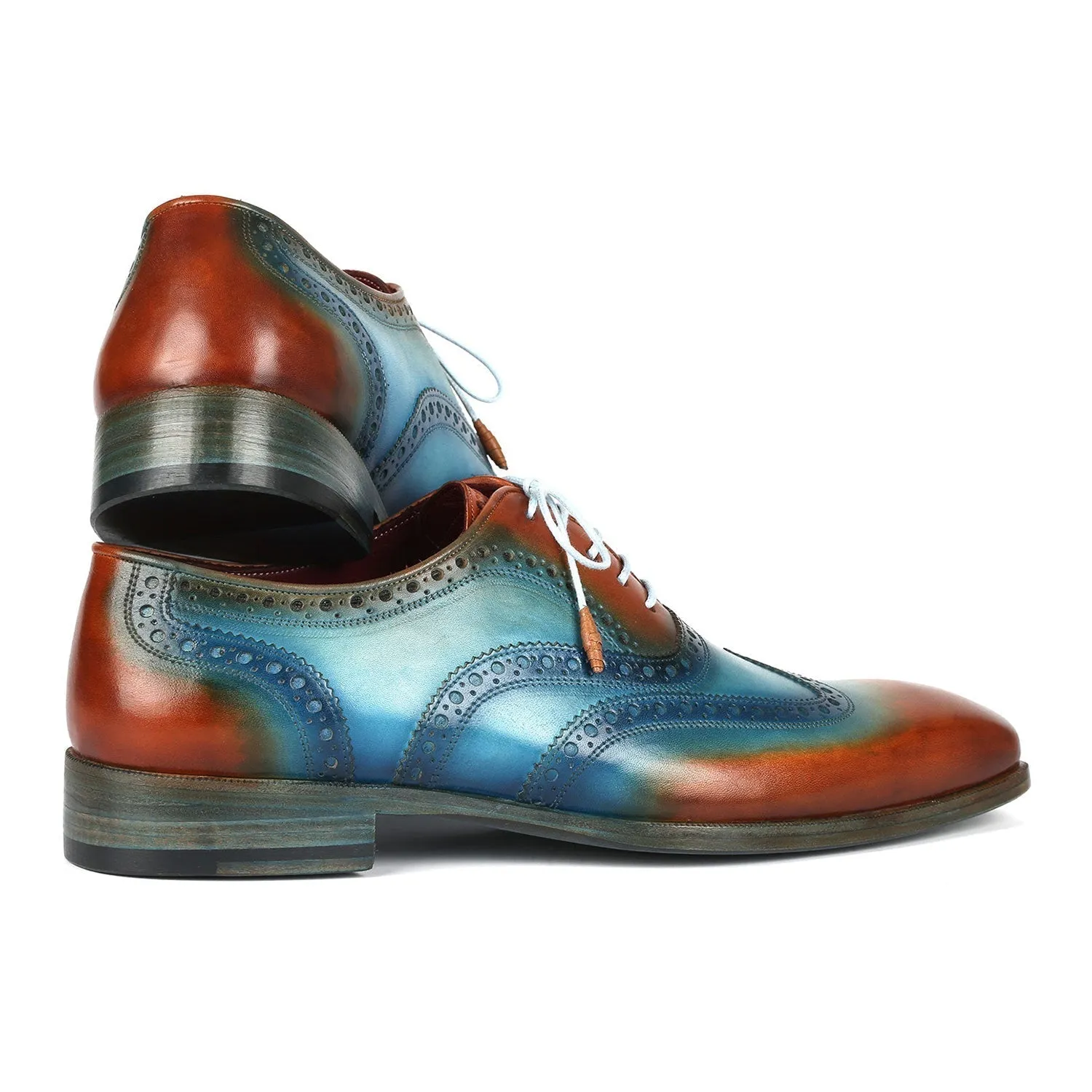 Paul Parkman 228-TRQ Men's Shoes Turquoise & Tobacco Wingtip Oxfords (PM6376)