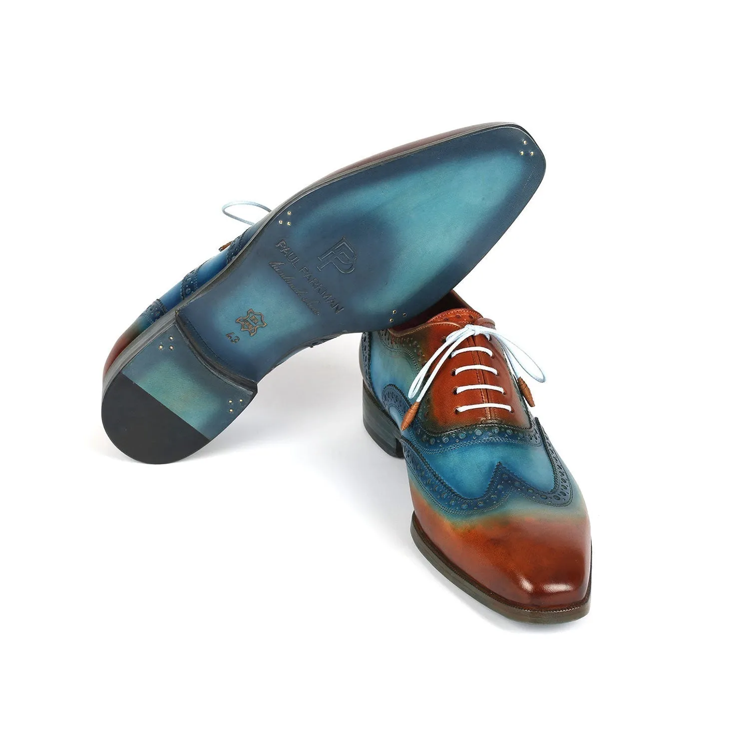 Paul Parkman 228-TRQ Men's Shoes Turquoise & Tobacco Wingtip Oxfords (PM6376)