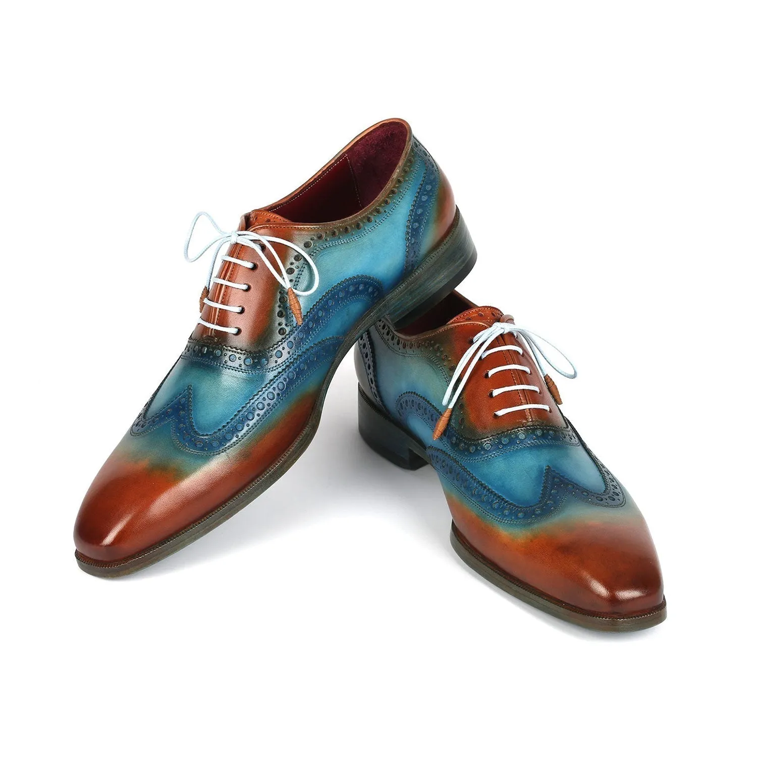 Paul Parkman 228-TRQ Men's Shoes Turquoise & Tobacco Wingtip Oxfords (PM6376)