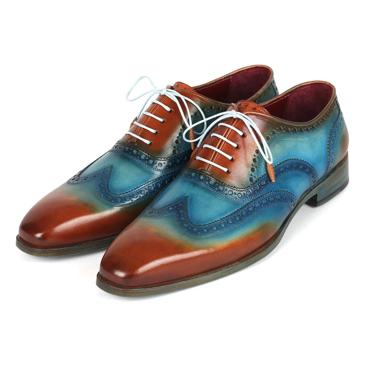 Paul Parkman 228-TRQ Men's Shoes Turquoise & Tobacco Wingtip Oxfords (PM6376)