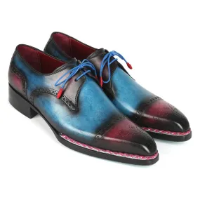 Paul Parkman 8508-PBL Men's Shoes Blue & Purple Calf-Skin Leather Norwegian Welted Cap Toe Derby Oxfords (PM6379)