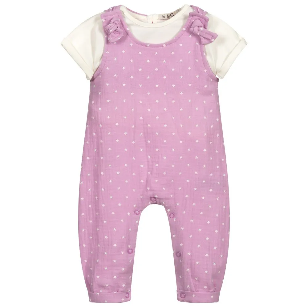 Pink Cotton Dungarees Set