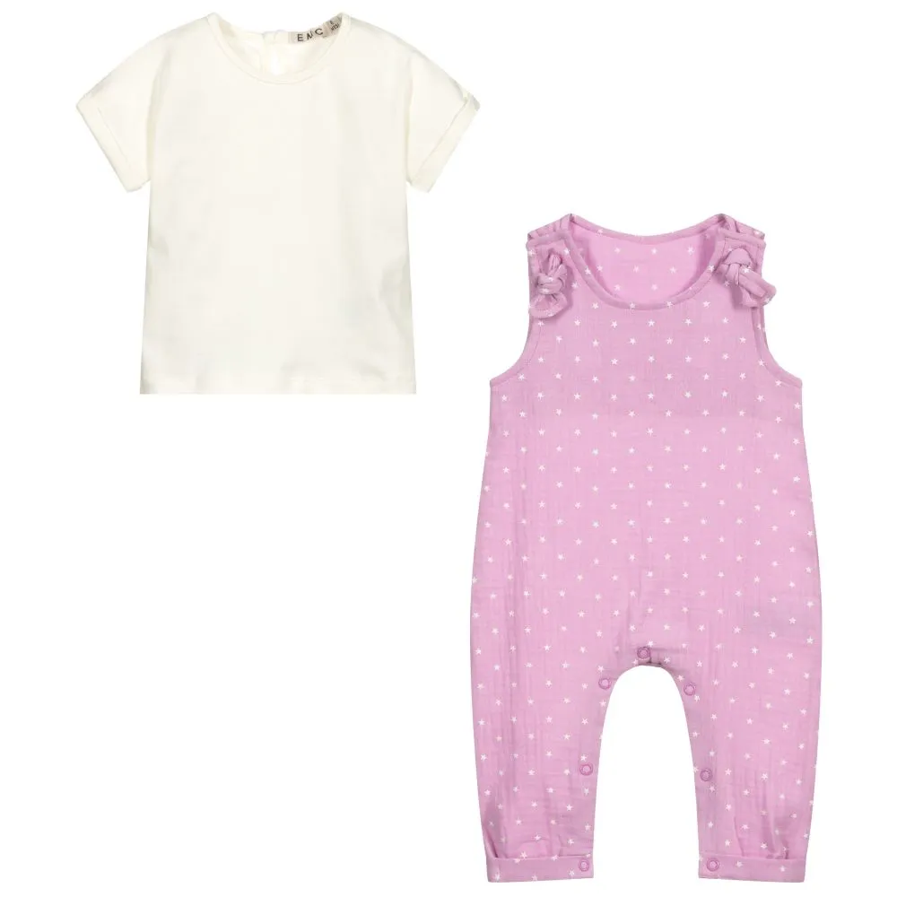 Pink Cotton Dungarees Set