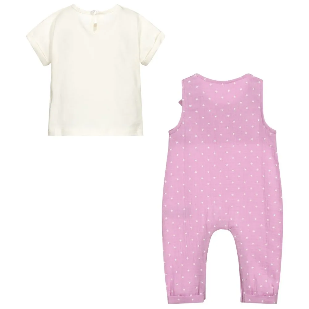 Pink Cotton Dungarees Set