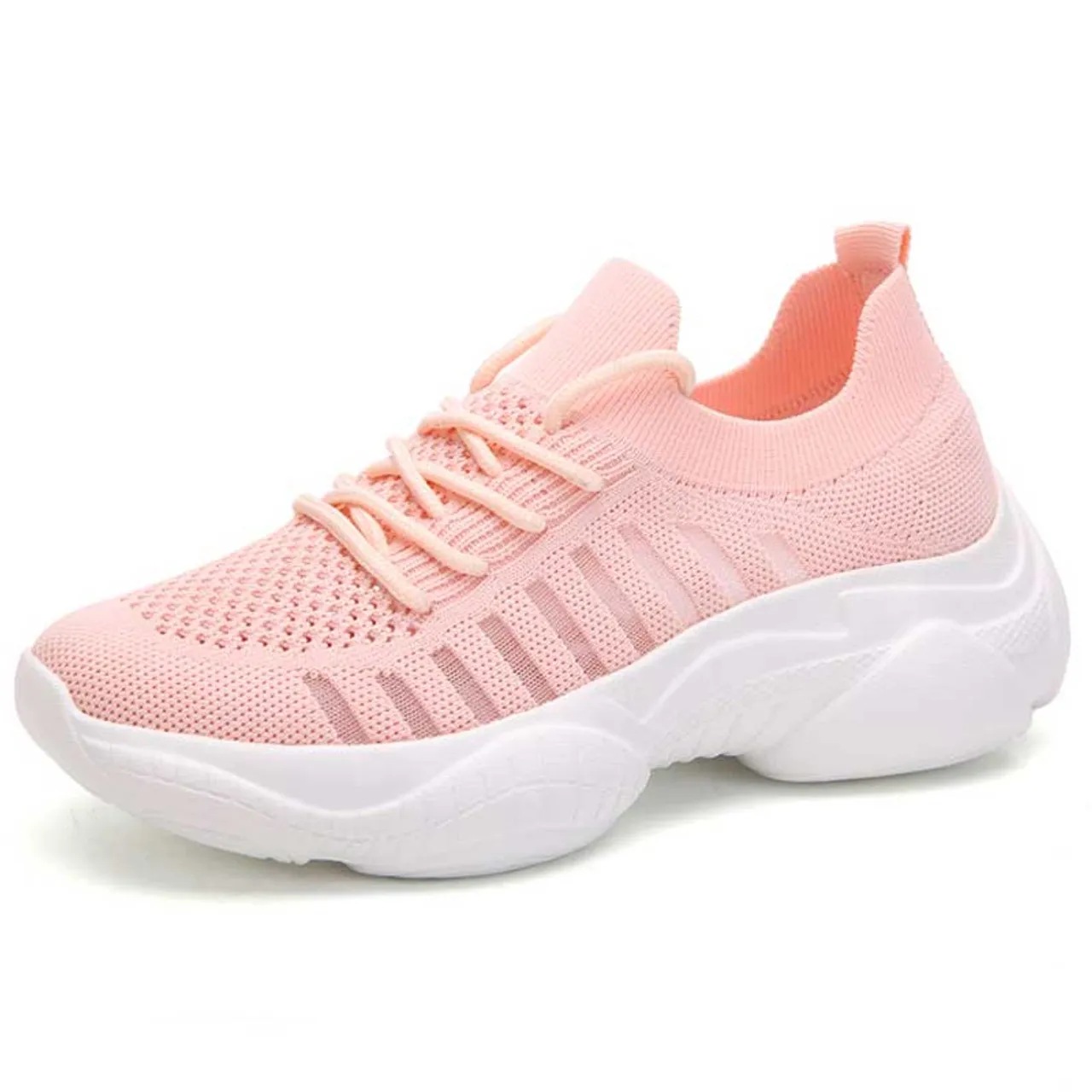 Pink flyknit stripe hollow lace shoe sneaker