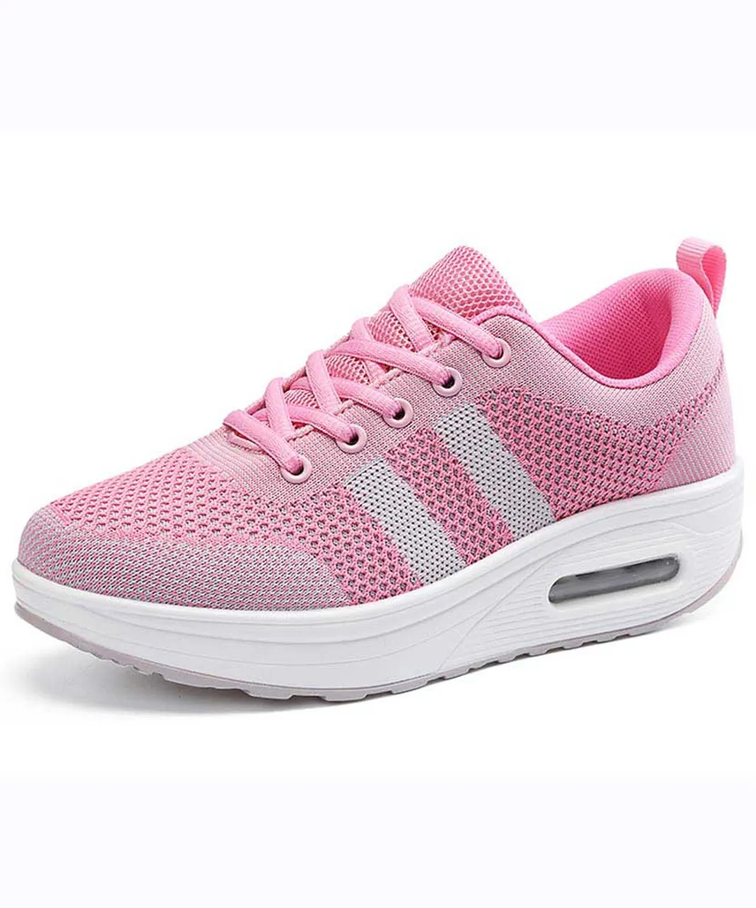 Pink grey stripe flyknit rocker bottom shoe sneaker