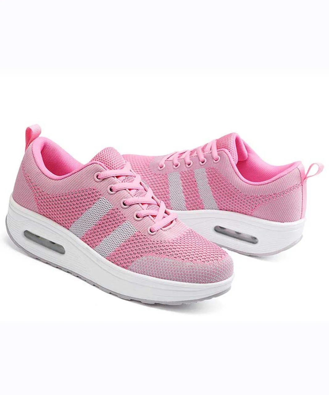 Pink grey stripe flyknit rocker bottom shoe sneaker