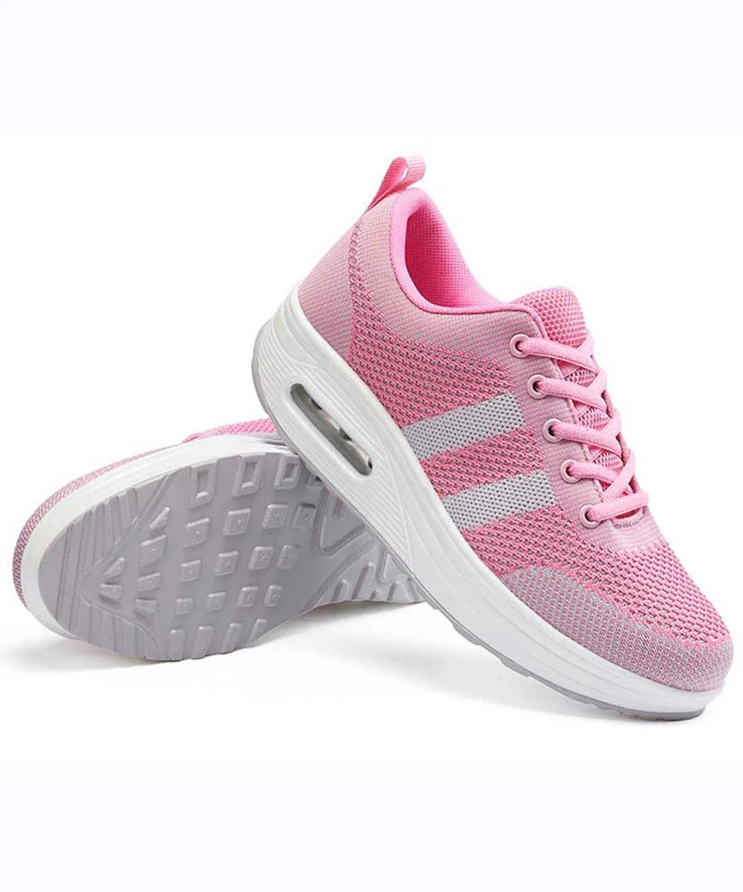 Pink grey stripe flyknit rocker bottom shoe sneaker