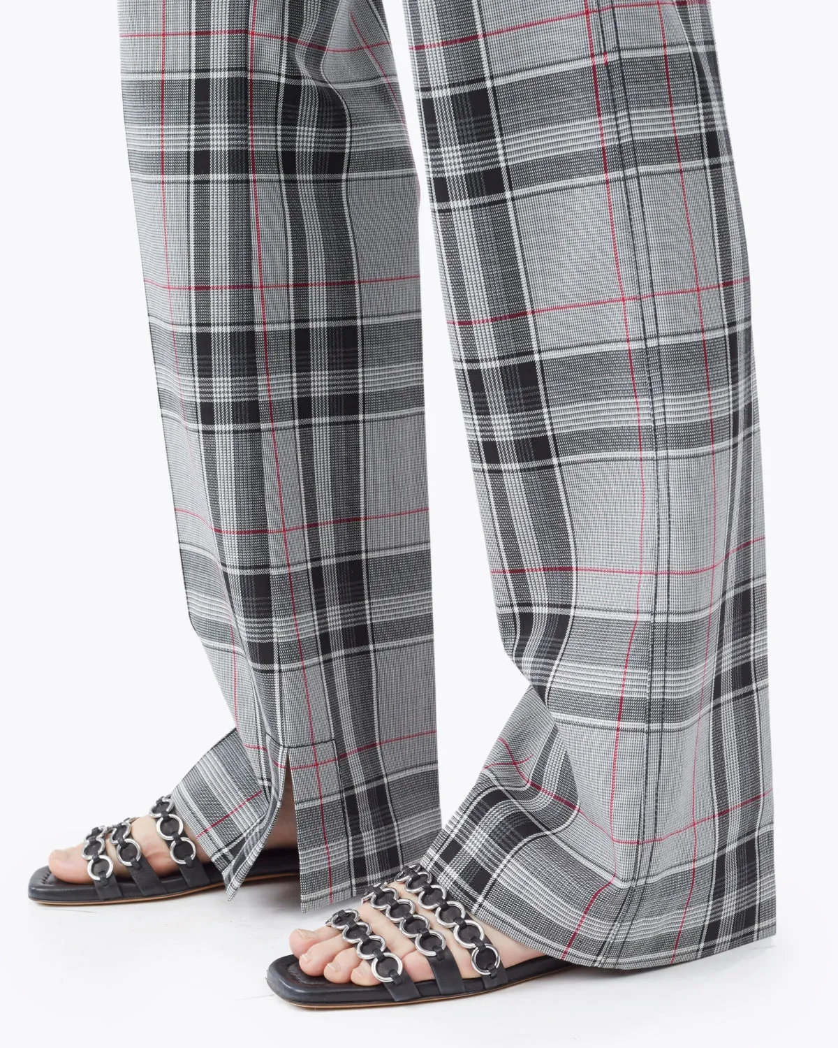 Plaid Topstitch Seam-line Pant